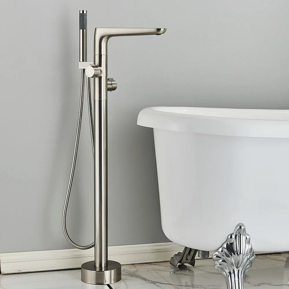 Matte Black Square Bathtub Shower Faucets Floor Standing Faucet Hot Cold Water Shower Mixer Tap Bathroom Waterfall Mixer
