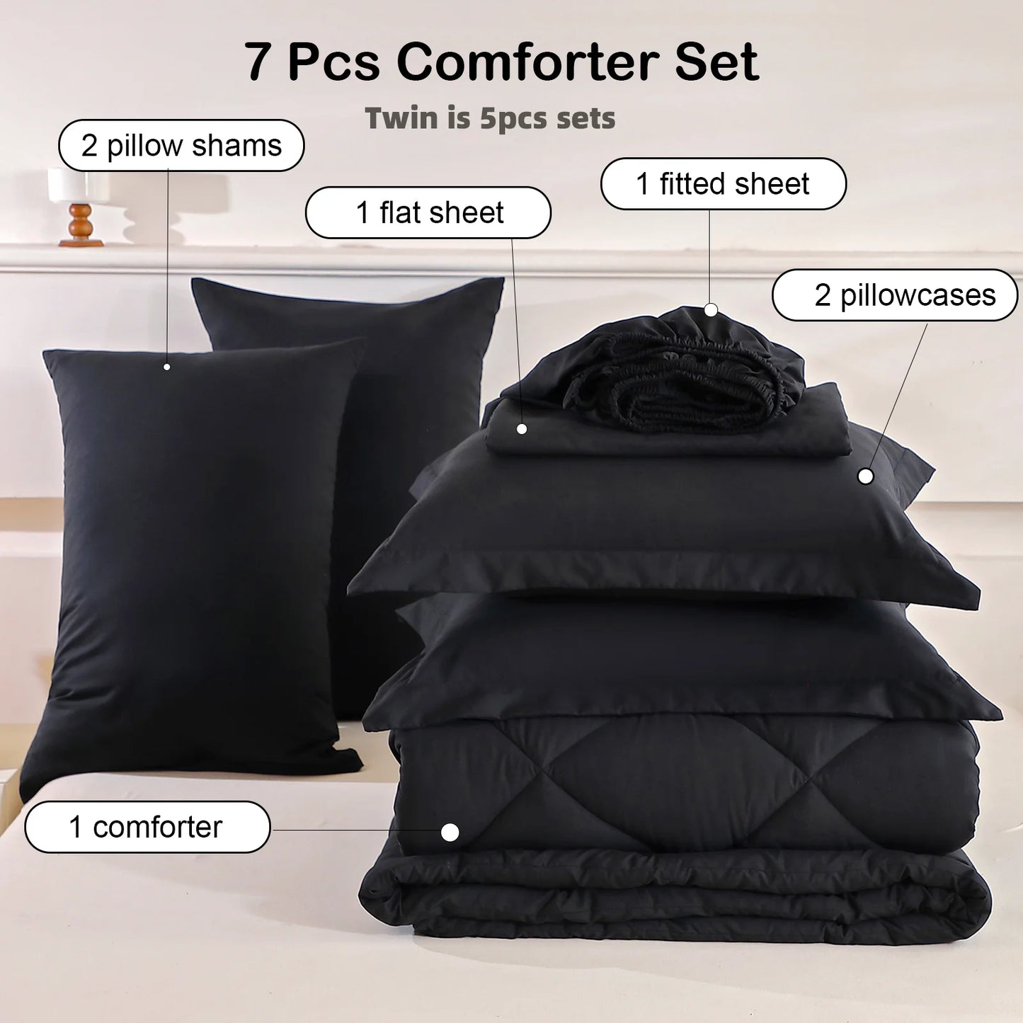 5pcs/7pcs Comforter Sheet Fitted Sleeping Sets