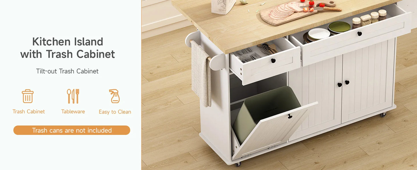 60" Mobile Kitchen Island with drop leaf