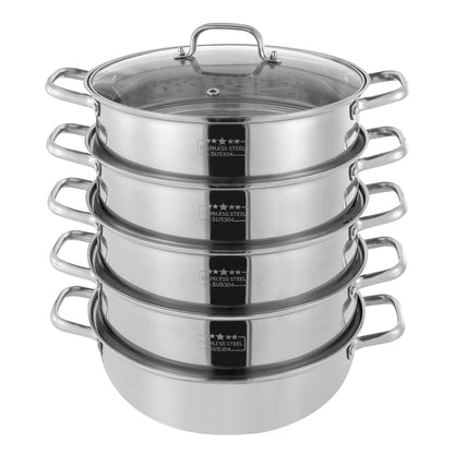 5 Tier  26/28/30/32cm Steamer With Glass Lid