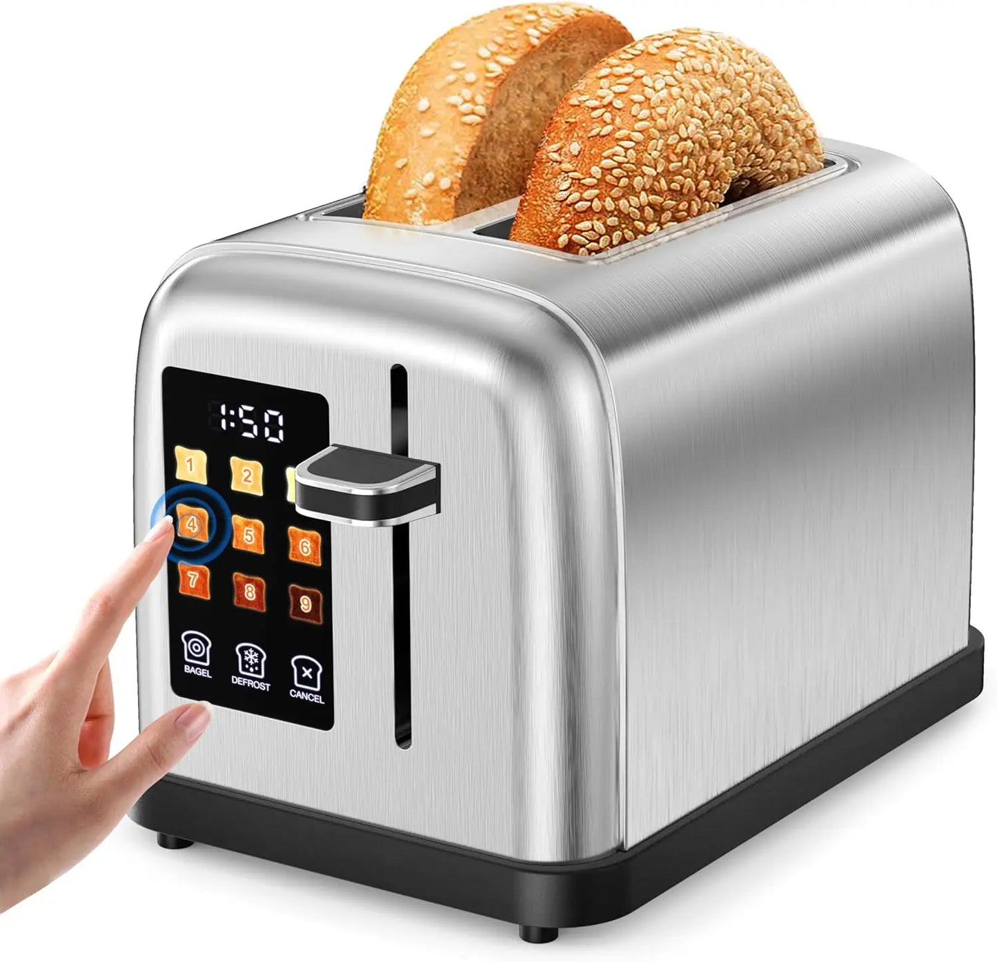 2 Slice Stainless Steel Touch Screen Toaster with Digital Countdown Wide Slot LCD Display 2 Slice Toasters Smart