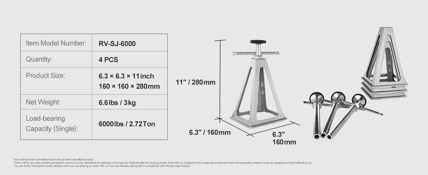 6000 Lbs Aluminum RV Leveling Stack Jacks