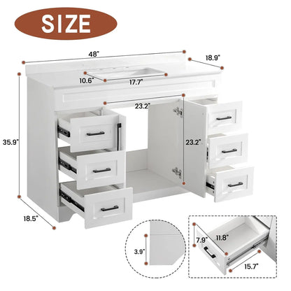 48" White Stone Top Vanity Soft Close Doors Drawers
