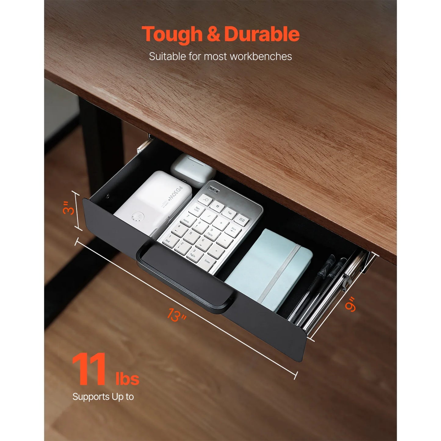 13in/22in Under Desk Slide Out Drawer