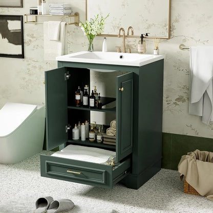 24in Wood Bathroom Vanity Cabinet Ceramic Sink