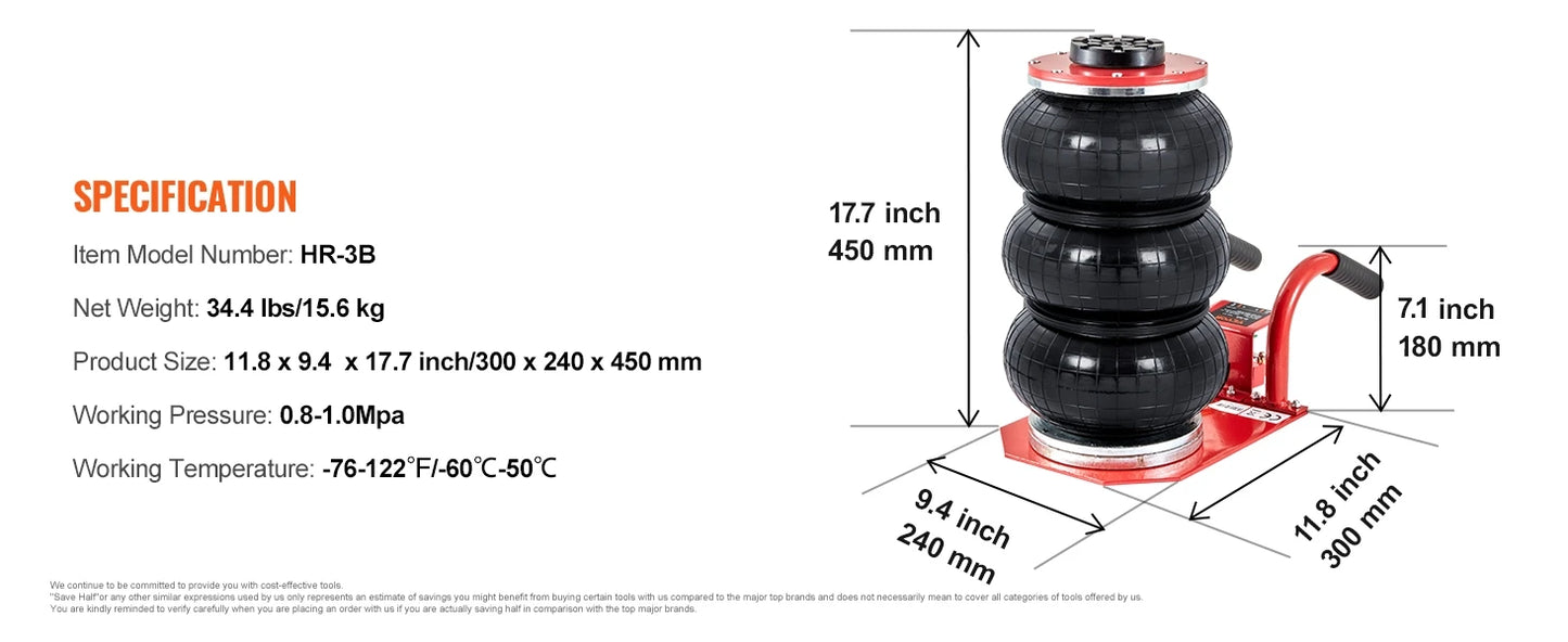 3 Ton Triple Bag Air Jack (6600 lbs) Capacity