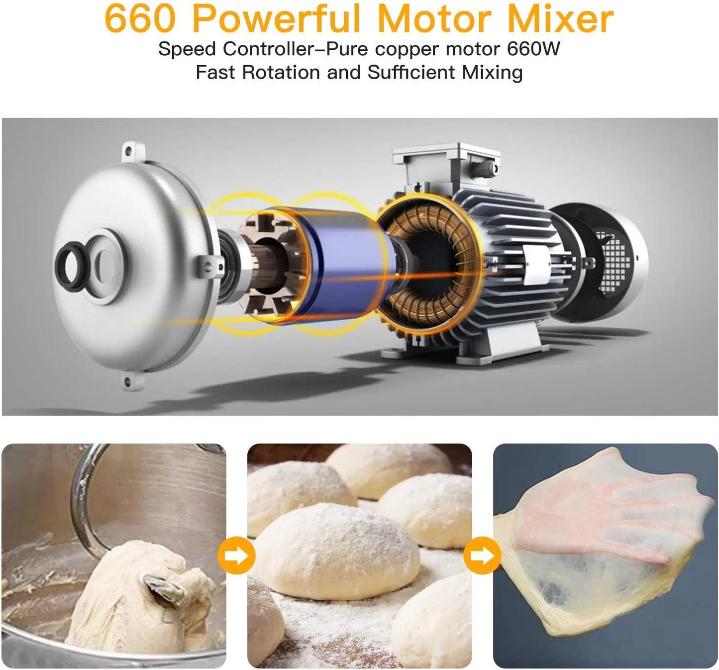 7.5QT 10-Speed 660W Tilt-Head Electric Food Mixer