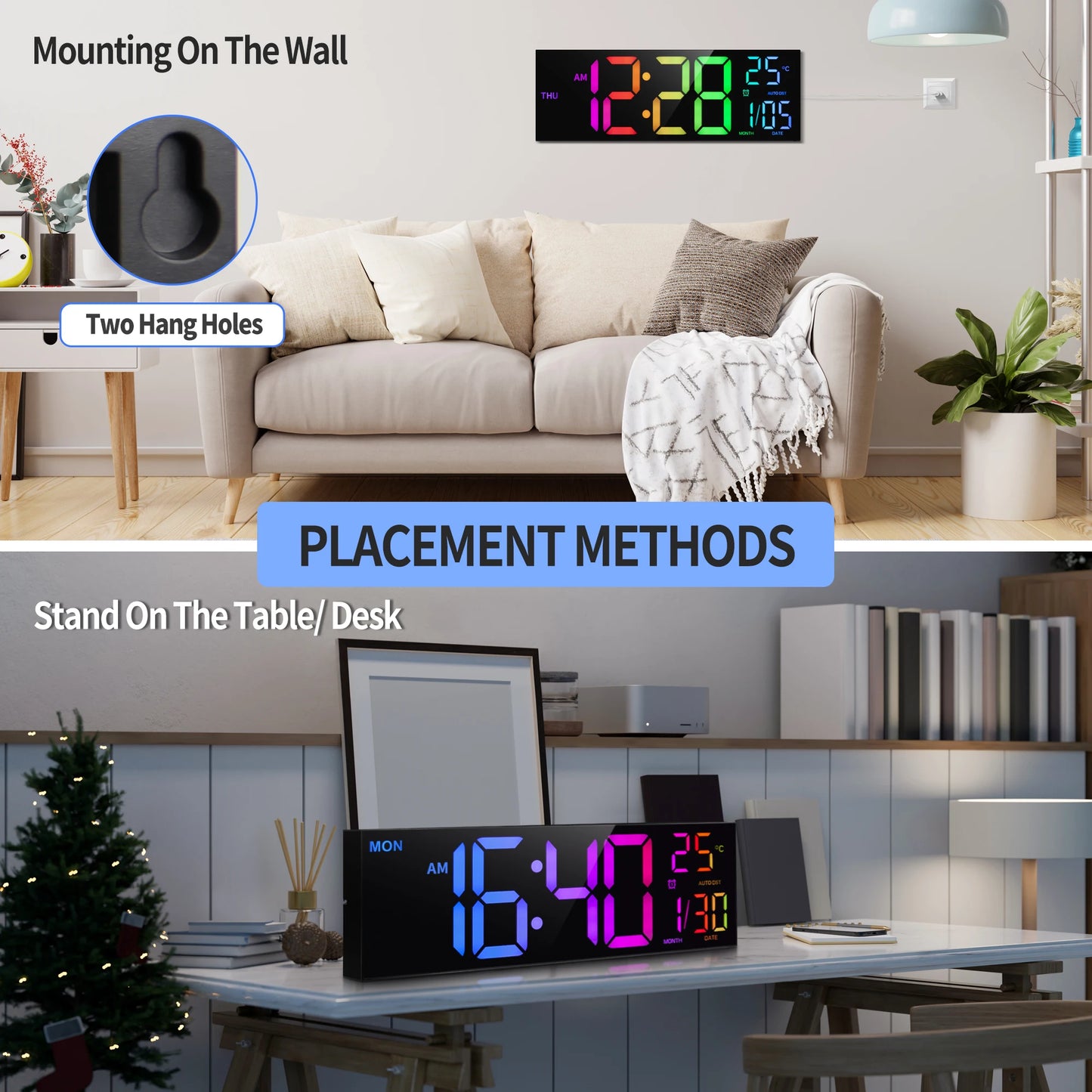 16" Digital Wall Clock, Big LED Display