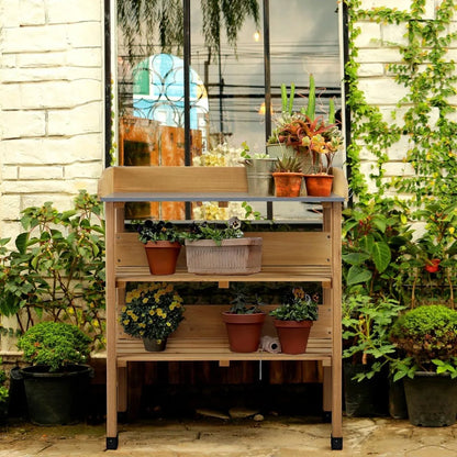 Potting Table w/Metal Tabletop for Gardening