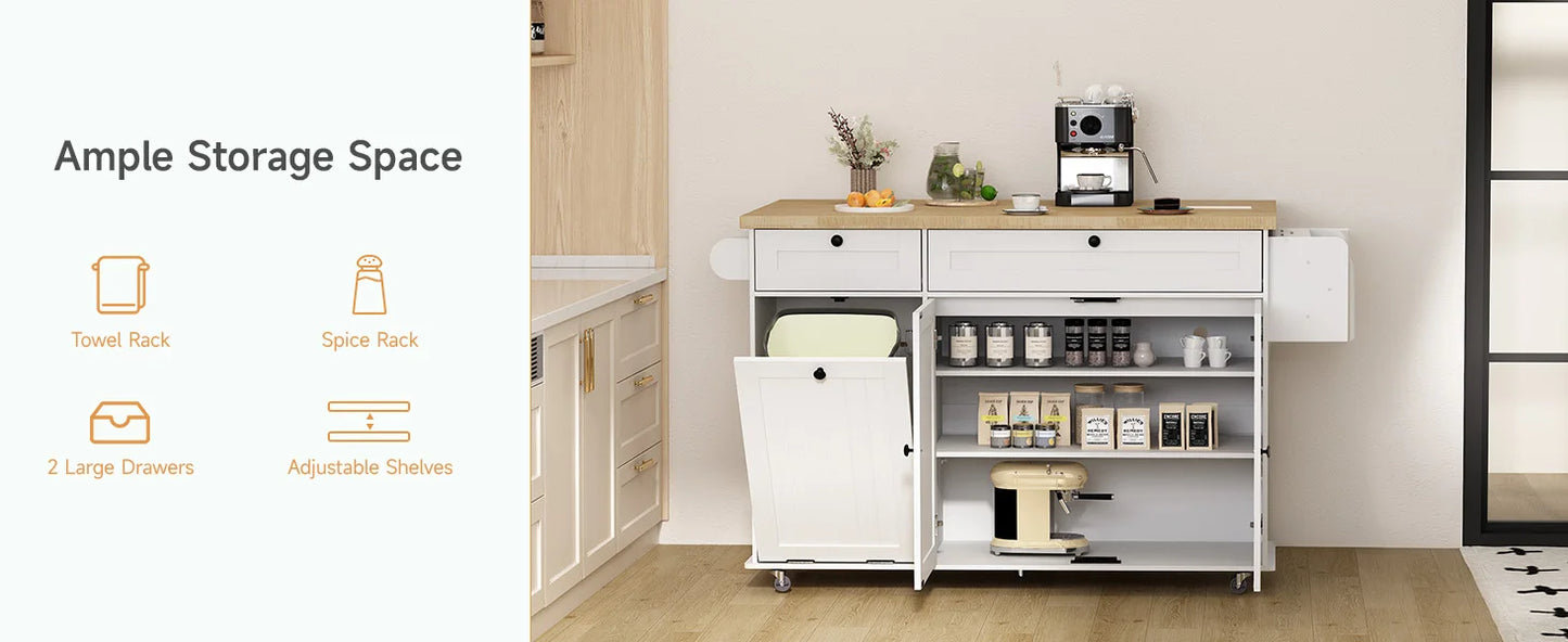 60" Mobile Kitchen Island with drop leaf