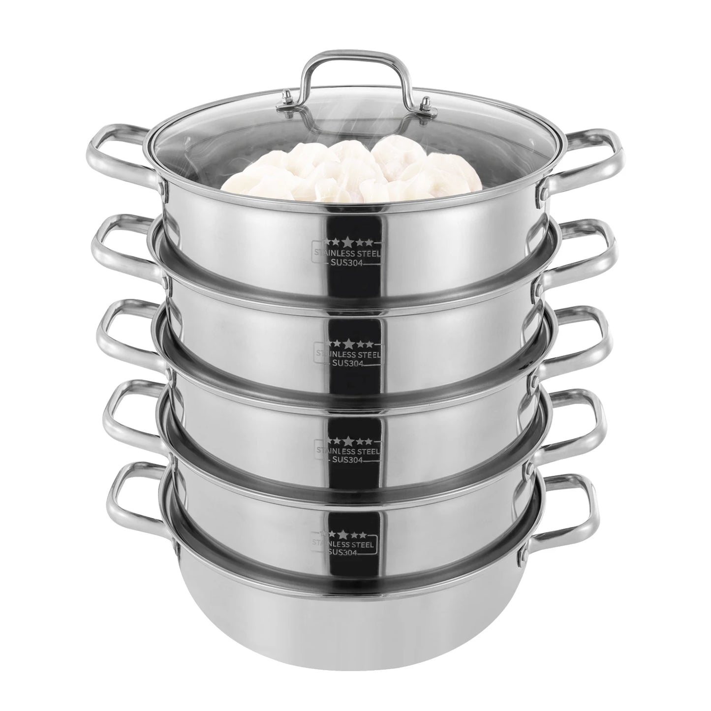 5 Tier  26/28/30/32cm Steamer With Glass Lid