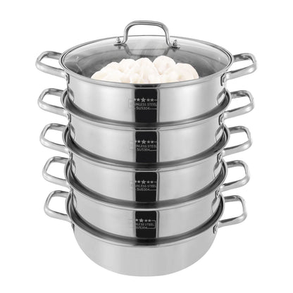5 Tier  26/28/30/32cm Steamer With Glass Lid