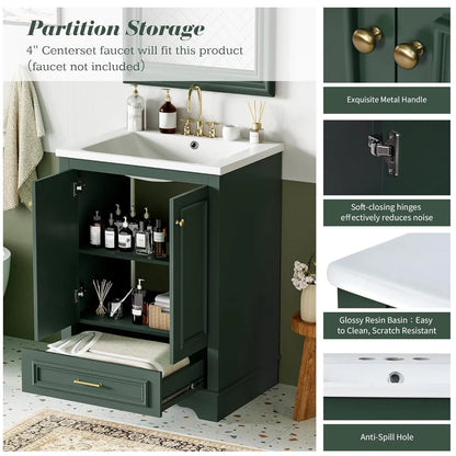 24in Wood Bathroom Vanity Cabinet Ceramic Sink