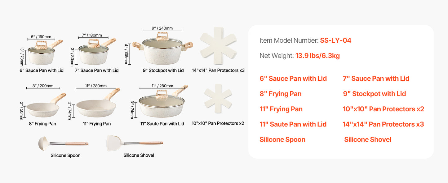 17=Piece Pots and Pans Set Nonstick Granite