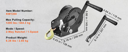 Hand Winch for Boat Trailer Winch Heavy Duty Rope Crank Polyester Strap & Two-Way Ratchet Manual Operated Hand Crank Winch