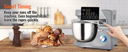 SucceBuy 5 IN 1 Stand Mixer Multifunctional Electric Mixer with 6 Speeds LCD Screen Timing 7.4 Qt Stainless Bowl Dough Hook