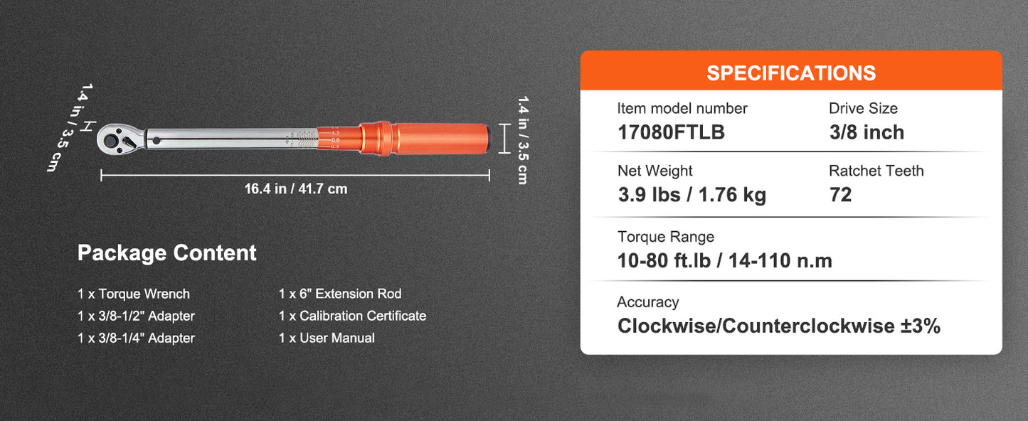 1/2" 1/4" 3/8" Mechanical Torque Wrench Set
