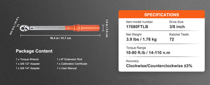 1/2" 1/4" 3/8" Mechanical Torque Wrench Set